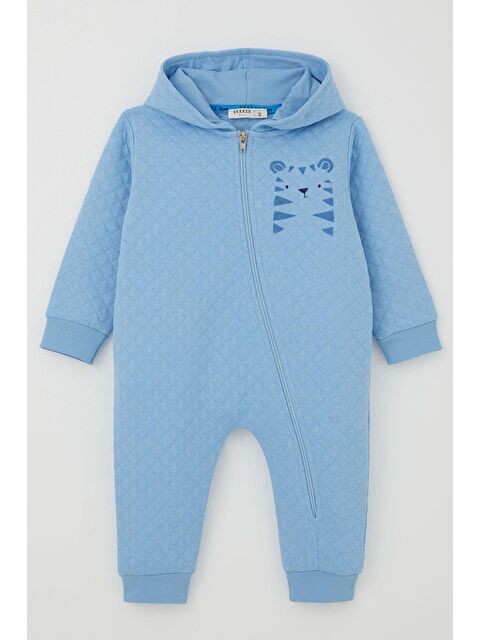Breeze Erkek Bebek Tulum Kapitone Desenli Sevimli Aslancık Baskılı Kapüşonlu Açık Mavi (4 Ay-1.5 Yaş) - S000492431-17437