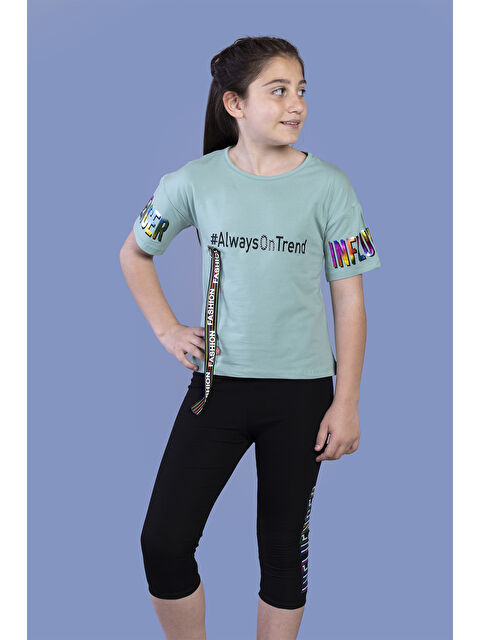 Toontoykids Kız Çocuk Şerit Detaylı Renkli Baskılı Taytlı Takım - S000303015-18194