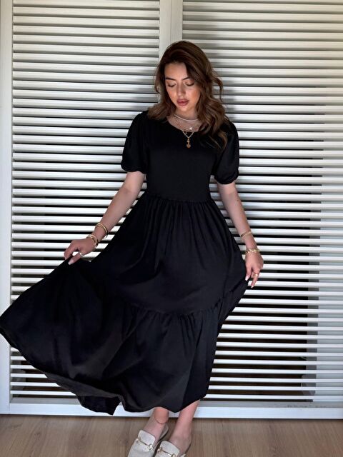 Jane's Kadın Kısa Kollu Yakası Açık Katlı Bürümcük Balon Elbise - S000527900-19351