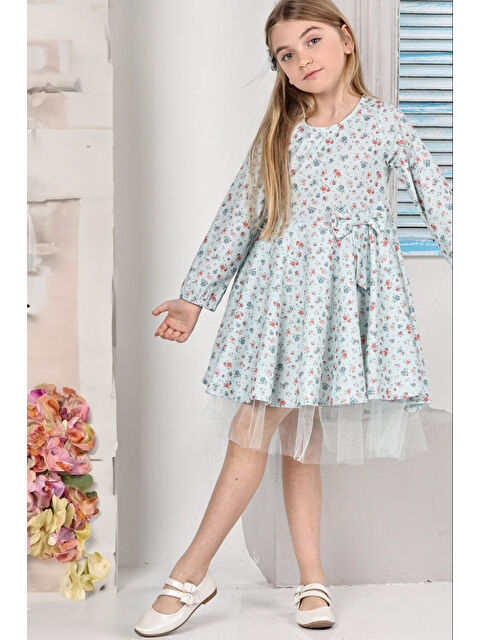 Eftelya Kız Çocuk Kloş Elbise Çiçek Desenli Ve Etek Ucu Tüllü 12178 - S000361565-20055