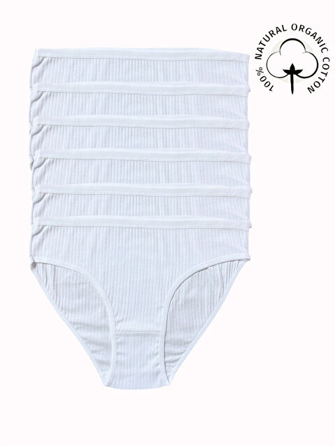 Formo 6'lı Kadın Beyaz %100 Pamuk Fitilli Kaşkorse Yüksek Kalite Esnek Bikini Külot - S000291560-20063