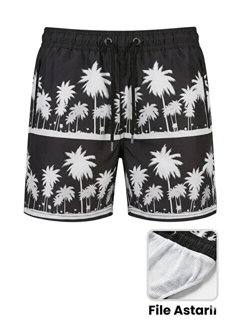 Jane's Erkek Deniz Şortu Fermuarlı Cepli File Astarlı Hızlı Kuruyan Premium - Siyah