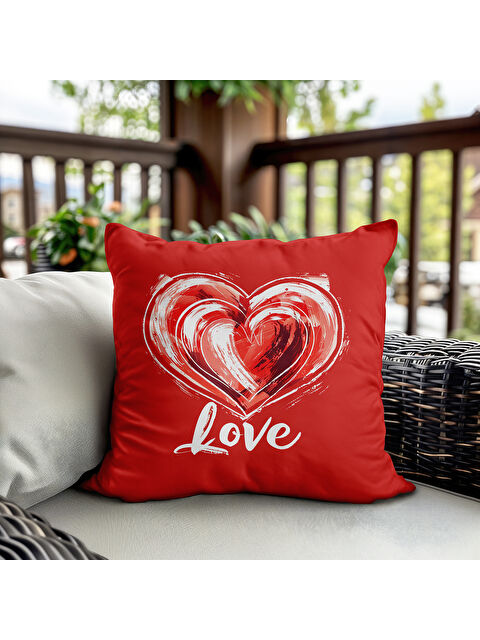 Evmila Sevgililer Günü Özel Love Yazılı Çift Taraflı Baskılı Kadife Kırlent Kılıfı   43x43 cm - S000334418-23173