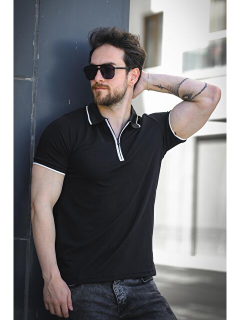 Oksit Calep Yakası Şeritli Slim Fit Fermuarlı Polo Yaka Erkek Tshirt - S000374816-19351