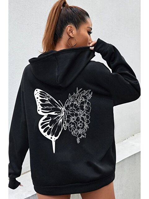 uyguntarz Unisex Drawing Butterflies Sırt Baskılı Sweatshirt - S000268298-19351