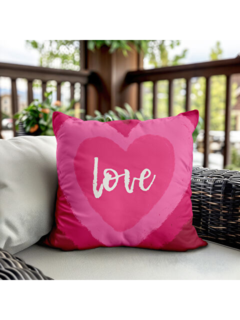Evmila Sevgililer Günü Özel Kalp Desenli Çift Taraflı Baskılı Kadife Kırlent Kılıfı   43x43 cm - S000334427-23173