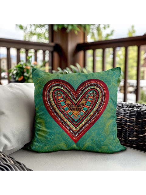 Evmila Sevgililer Günü Özel Kalp Desenli Çift Taraflı Baskılı Kadife Kırlent Kılıfı   43x43 cm - S000334432-23173