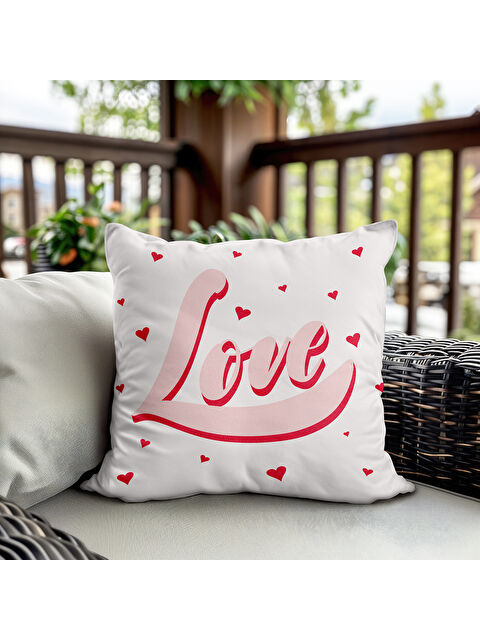 Evmila Sevgililer Günü Özel Love Yazılı Çift Taraflı Baskılı Kadife Kırlent Kılıfı   43x43 cm - S000334433-23173