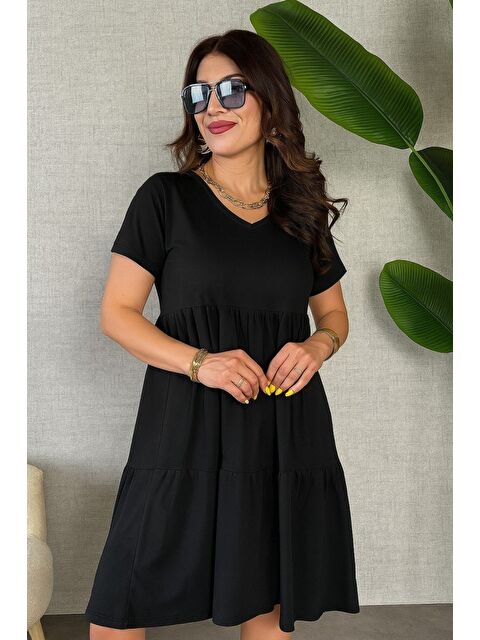 Jane's Kadın Kısa Kollu V Yakalı Viskon Elbise - S000527924-19351