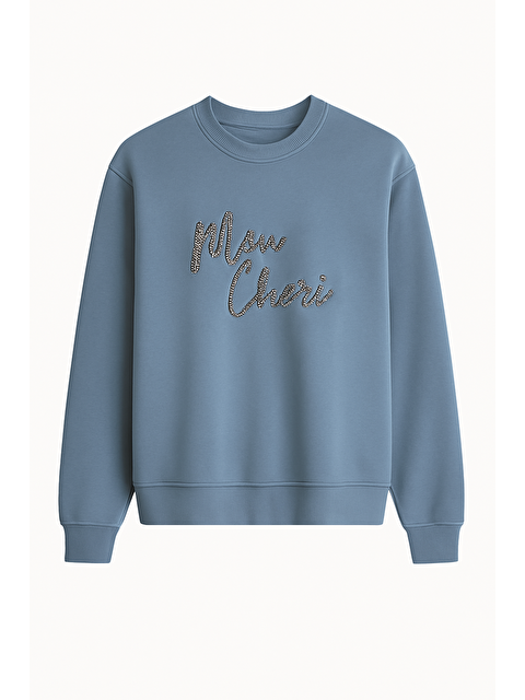 Formo Kadın Pamuklu Kalın Kışlık Boncuk İşlemeli Yüksek Kalite Ribana Kol Sweatshirt - S000439988-6352