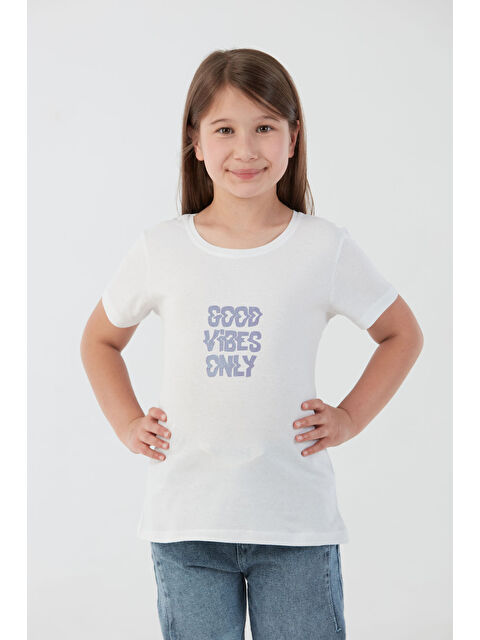 Fullamoda Good Vibes Only Yazı Baskılı Kız Çocuk Tişört - S000381230-20063