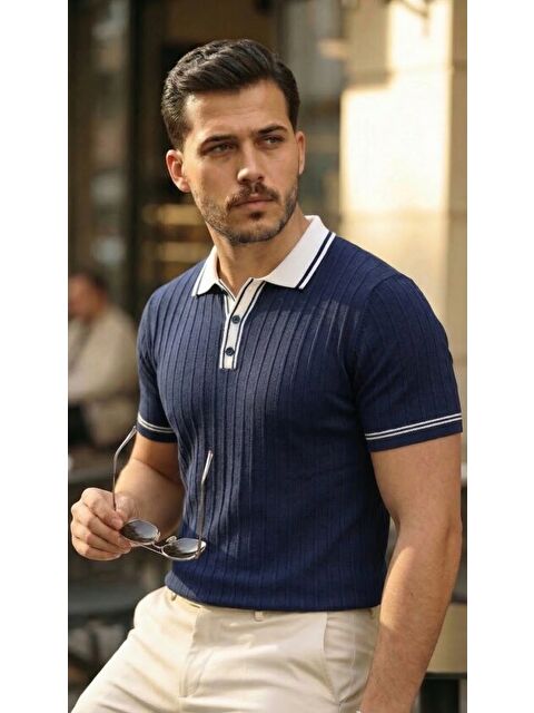 Jane's Erkek Düğme Yakalı Kontrast Yaka Triko Tişört