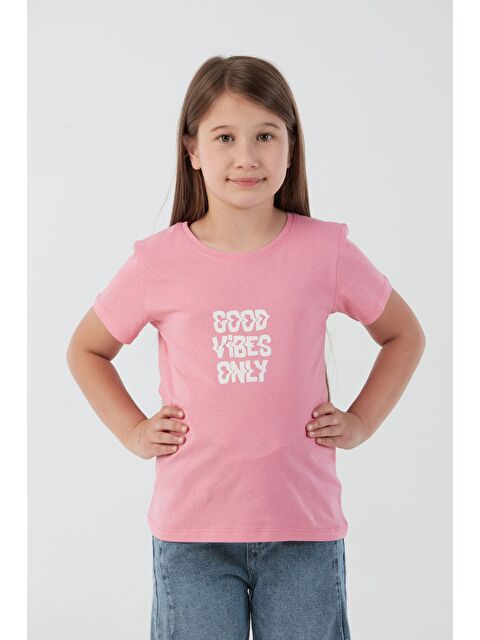 Fullamoda Good Vibes Only Yazı Baskılı Kız Çocuk Tişört - S000381230-20024