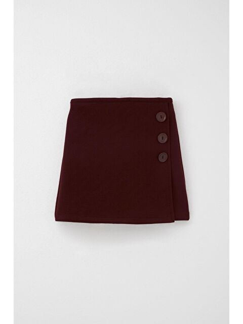 Breeze Kız Çocuk Şort Etek Düğme Aksesuarlı Beli Lastikli Bordo (6-12 Yaş) - S000356027-19951