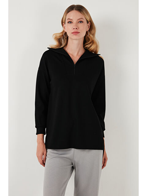 Lela Regular Fit Fermuarlı Yaka Önü Kısa Arkası Uzun Kadın Sweat 5865876 - S000275052-19351