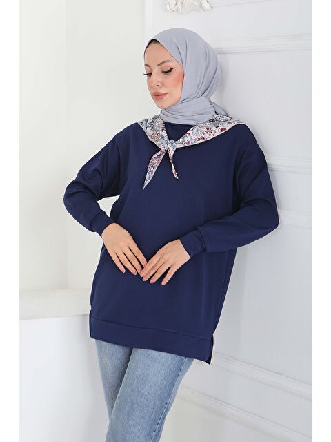 Tofisa Fularlı Modal Tunik Lacivert - 27873-LACIVERT - S000463302-21164