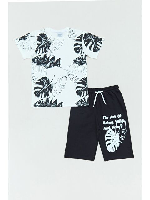 Fullamoda Yaprak Baskılı 2 Li Erkek Çocuk Şortlu Takım - S000381064-19351