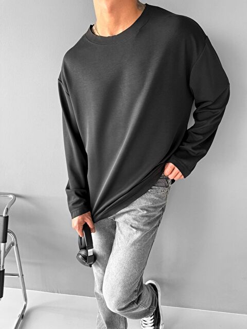 Abluka Online Erkek Oversize Basic Uzun Kollu Sweatshirt Siyah - S000279705-19351