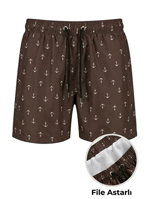 Jane's Erkek Deniz Şortu Fermuarlı Cepli File Astarlı Hızlı Kuruyan Premium - Kahverengi