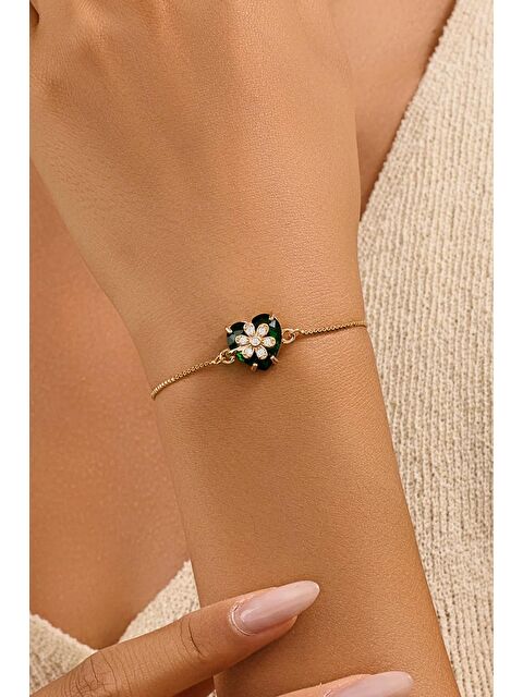 New Obsessions 18 Ayar Gerçek Altın Kaplama Kristal Taşlı Asansör Bileklik - S000453235-18194