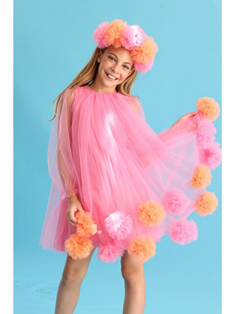 Le Mabelle Fuşya Uzun Kollu Etek Ucu Ponpon Detaylı Kız Çocuk Elbise - Kathy - S000443182-18686