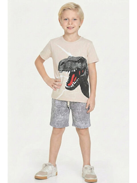 Modanino Erkek Çocuk Dinozor Görselli Kaprili Alt-Üst Takım 3-10 Yaş 12553 - S000524862-20600