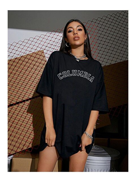 Trendseninle Kadın Siyah Oversize Columbıa Tişört - S000116420-19351