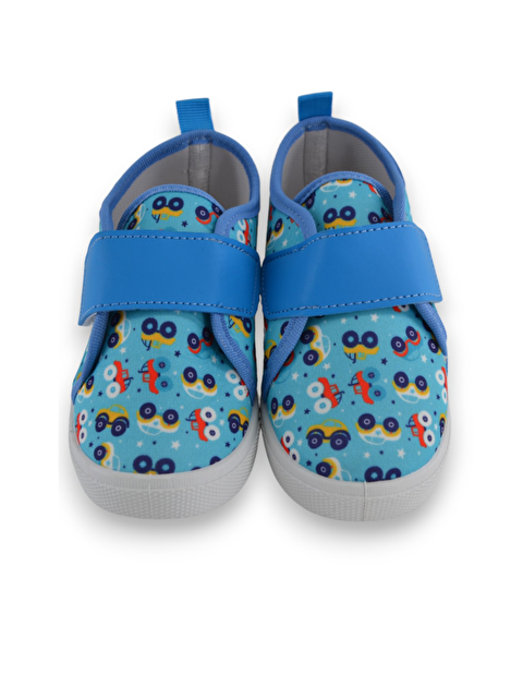First Step Mavi Araba Baskılı Cırtlı Erkek Çocuk Keten Ayakkabısı - S000346971-17234