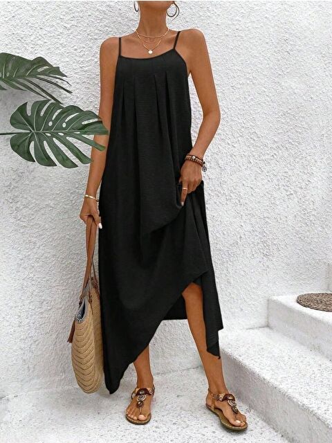 Jane's Kadın Ip Askılı V Yakalı Asimetrik Detaylı Aerobin Elbise - S000527948-19351