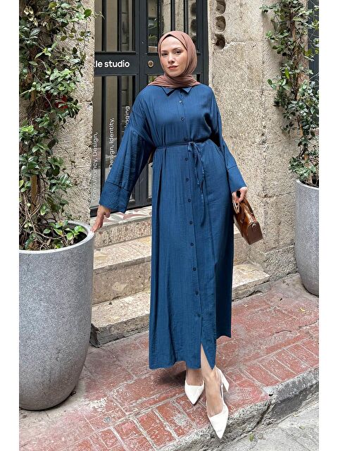 Lamelif Pat Detaylı Elbise Petrol Mavisi - S000517781-20019