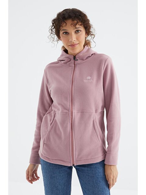 Tommylife Gül Kurusu Kapüşonlu Fermuarlı Rahat Form Kadın Polar Sweatshirt - 97233