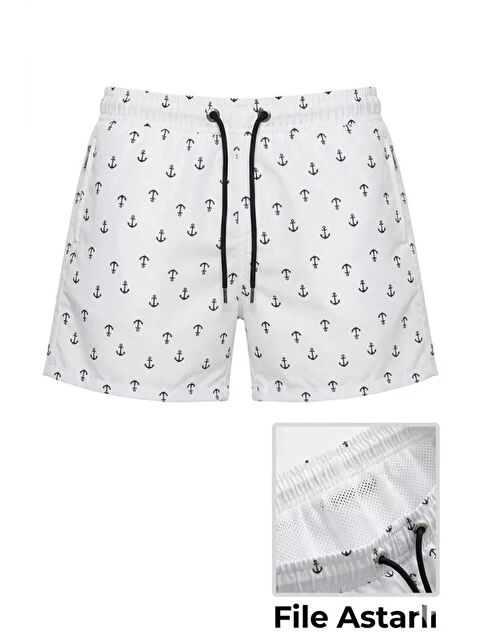 Jane's Erkek Deniz Şortu Fermuarlı Cepli File Astarlı Hızlı Kuruyan Premium - Beyaz