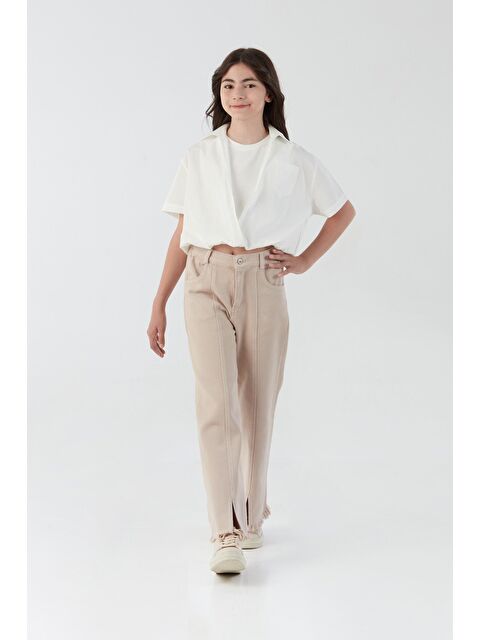 Fullamoda Beli Lastikli Paçası Püsküllü Yırtık Detaylı Kız Çocuk Pantolon - S000381030-19928