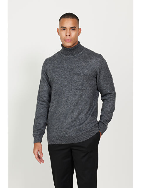 Altınyıldız Classics Erkek Antrasit-Melanj Standart Fit Normal Kesim Tam Balıkçı Yaka Triko Kazak - S000403599-29666