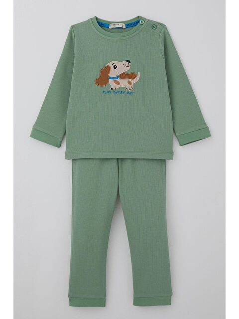 Breeze Erkek Bebek Eşofman Takımı Sevimli Köpekçik Nakışlı Mint Yeşili (9 Ay-3 Yaş) - S000506128-1180