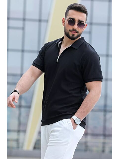 Mishar İtalia Fermuarlı Polo Yaka Jakarlı Erkek Tişört - S000302320-19351