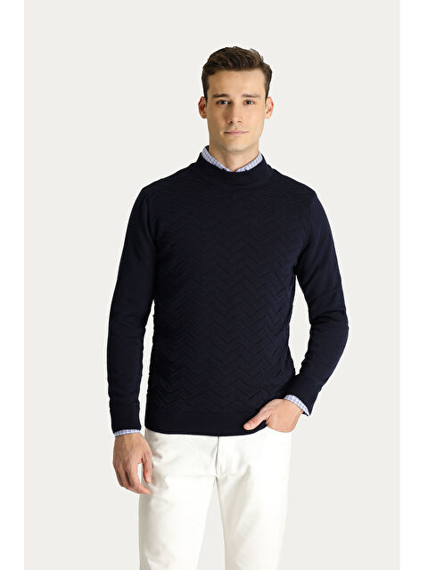 Kiğılı Bato Yaka Regular Fit Desenli Pamuklu Triko Büyük Beden Kazak - S000405112-29672