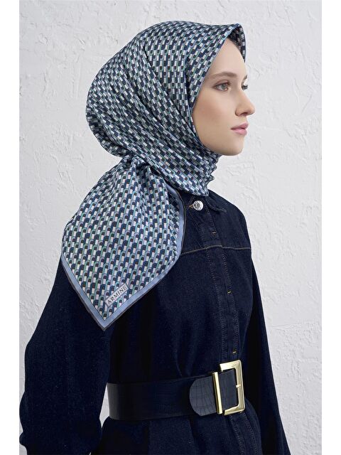 ARMİNE Geometrik Desenli Saf İpek Twill Eşarp 9417D 84 - S000500638-3642