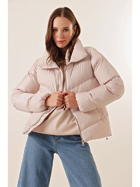 Bigdart 5205 Dik Yaka Fermuarlı Şişme Mont - Bej - S000299760-19928