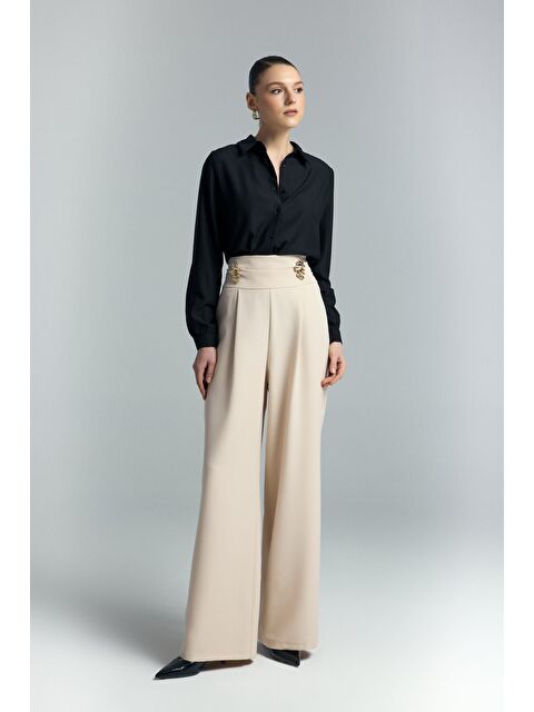 SATEEN Bel Aksesuarlı Pantolon - Bej