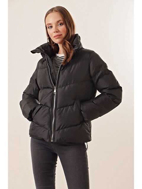 Bigdart 5205 Dik Yaka Fermuarlı Şişme Mont - Siyah - S000299760-19351