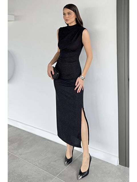 Gülseli Sim Detaylı Drapeli Abiye Elbise - S000326404-19351