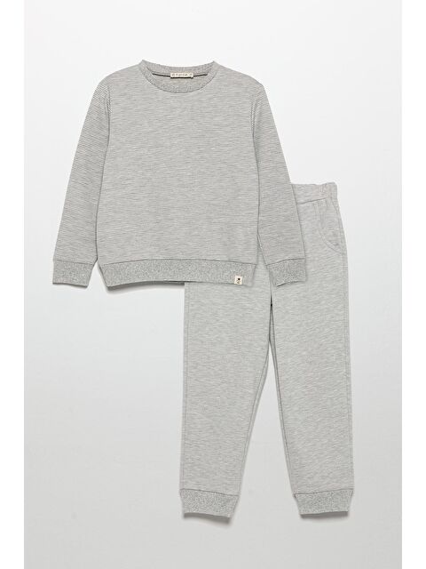 For You Kids İnce Çizgili Sweatshirt Jogger Gri Alt Üst Takım - S000274046-20600