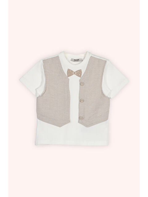 Panço Erkek Çocuk Yelek Detaylı T-Shirt Ekru - S000419814-19965