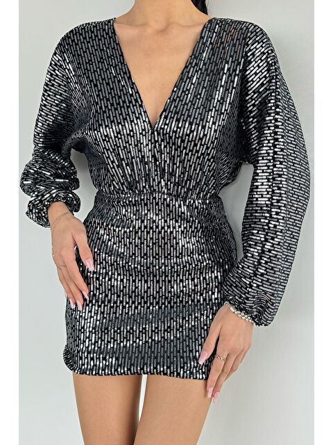 Gülseli Ön Ve Sırt Derin Dekolteli Bel Lastikli Mini Pul Payet Abiye - S000491536-19351