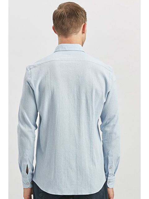 İMZA Mavi Uzun Kollu Gofreli Biyeli %100 Pamuk Casual Slim Fit Dar Kesim Gömlek 1004240247 - S000356787-17234