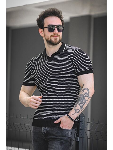 Oksit Mirko Çizgili Elastanlı Slim Fit Polo Yaka Örme Erkek Triko Tişört - S000374819-19351