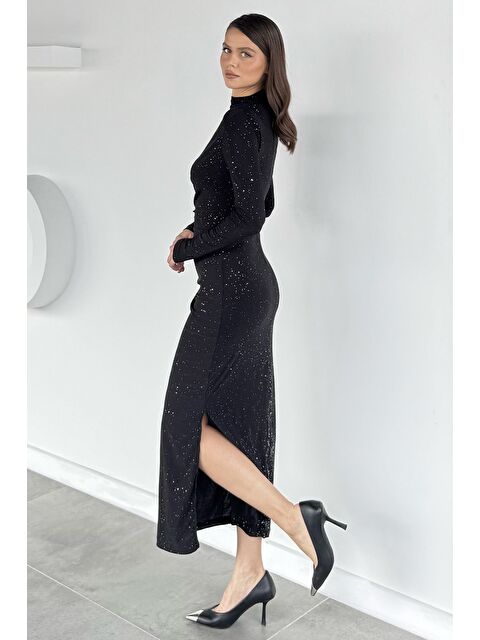 Gülseli Kadın Dik Yaka Bel Ve Omuz Büzgülü Yırtmaç Detaylı Işıltılı Abiye - S000491538-19351