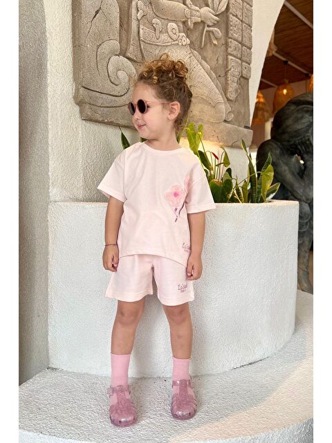 Monila Kız Çocuk Tül Detaylı Çiçekli Tshirt Ve Şort Alt Üst Takım - S000516186-20024