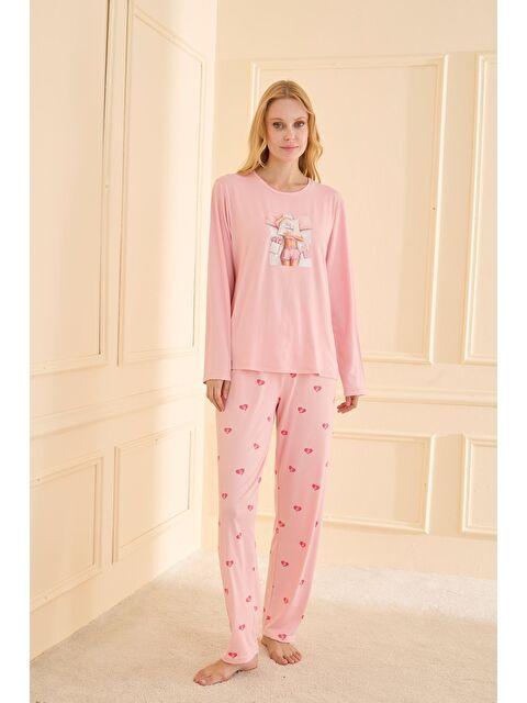 Kompedan Kadın Milan Genç Bisiklet Yaka Pijama Takımı | Pembe 50902-2398 - S000448972-20024